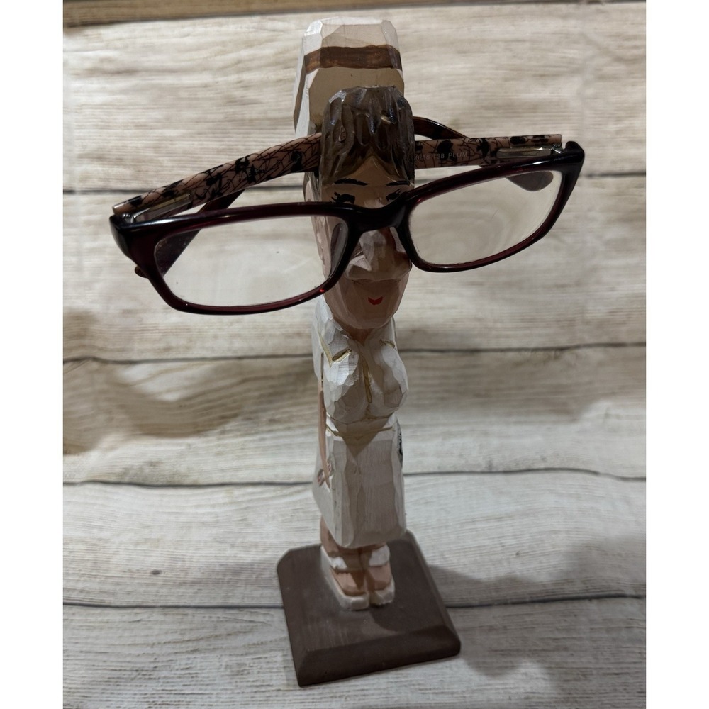 Peepers Wooden Nurse Eyeglass Holder Hand Carved Vintage 9" Tub9